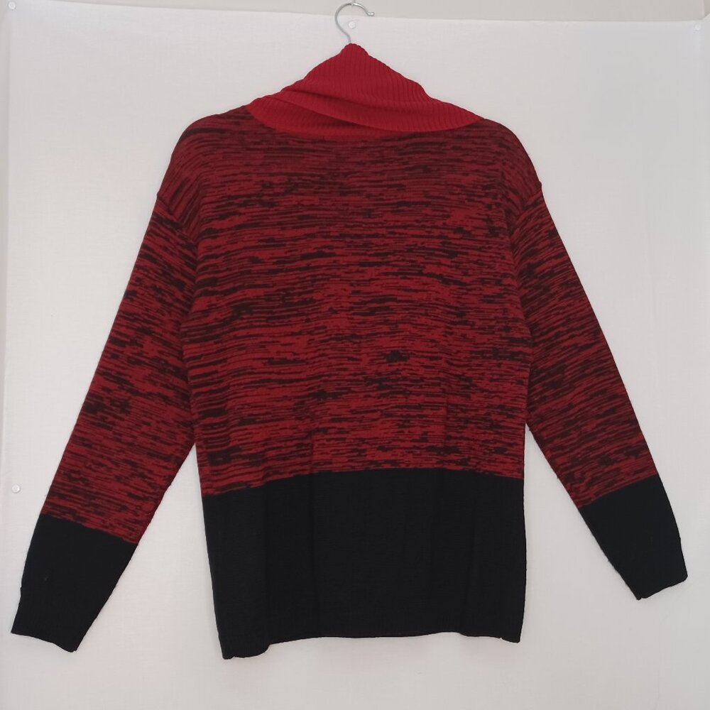 Ellen Tracy Wool Blend‎ Red and Black Cowl Neck Sweater - Picture 2 of 7